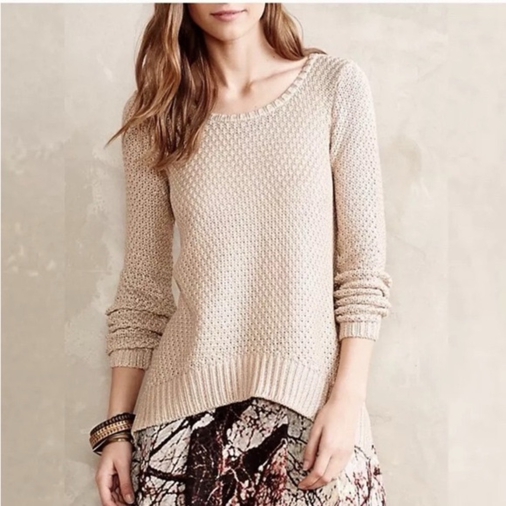 MOTH Anthropologie Cream Metallic Sweater Size M Soft Shimmer Knit Neutral Luxe